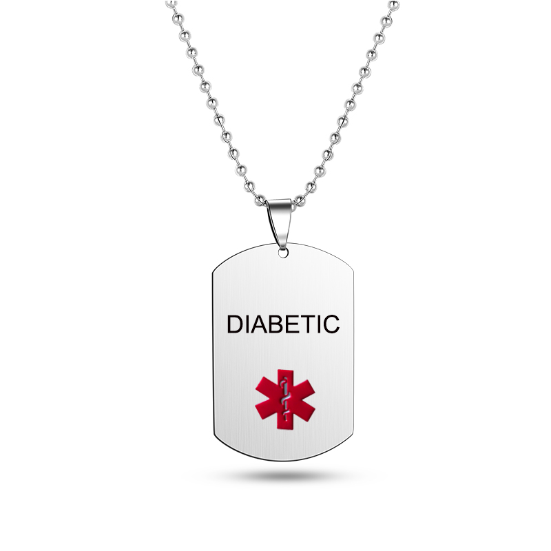 Mens Dog Tag Necklace - Enamel Red Medical Alert Dog Tag