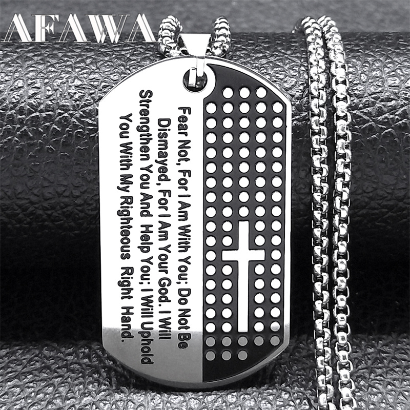 Mens Dog Tag Necklace - Fear Not for I Am with