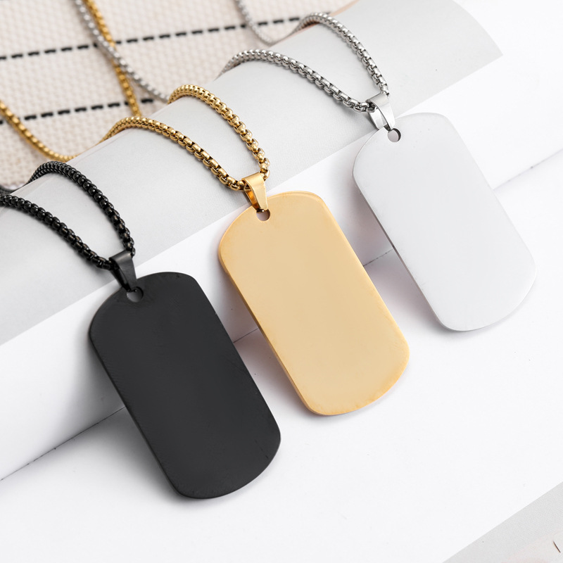 Mens Dog Tag Necklace - HNSP Plain Stainless Steel Seal Pendant