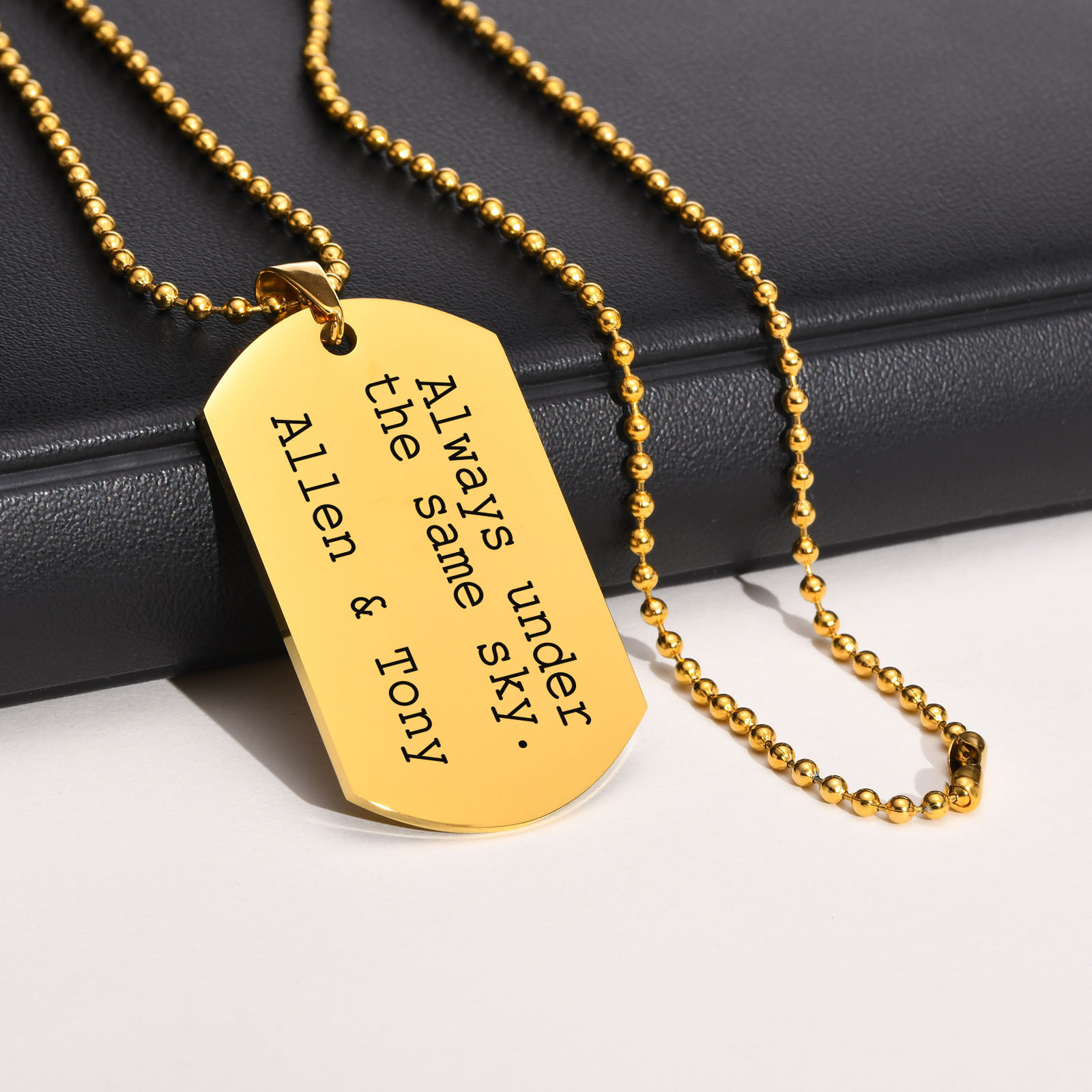 Mens Dog Tag Necklace - Mprainbow Personalized Engraved Mens Necklaces,Gold Color