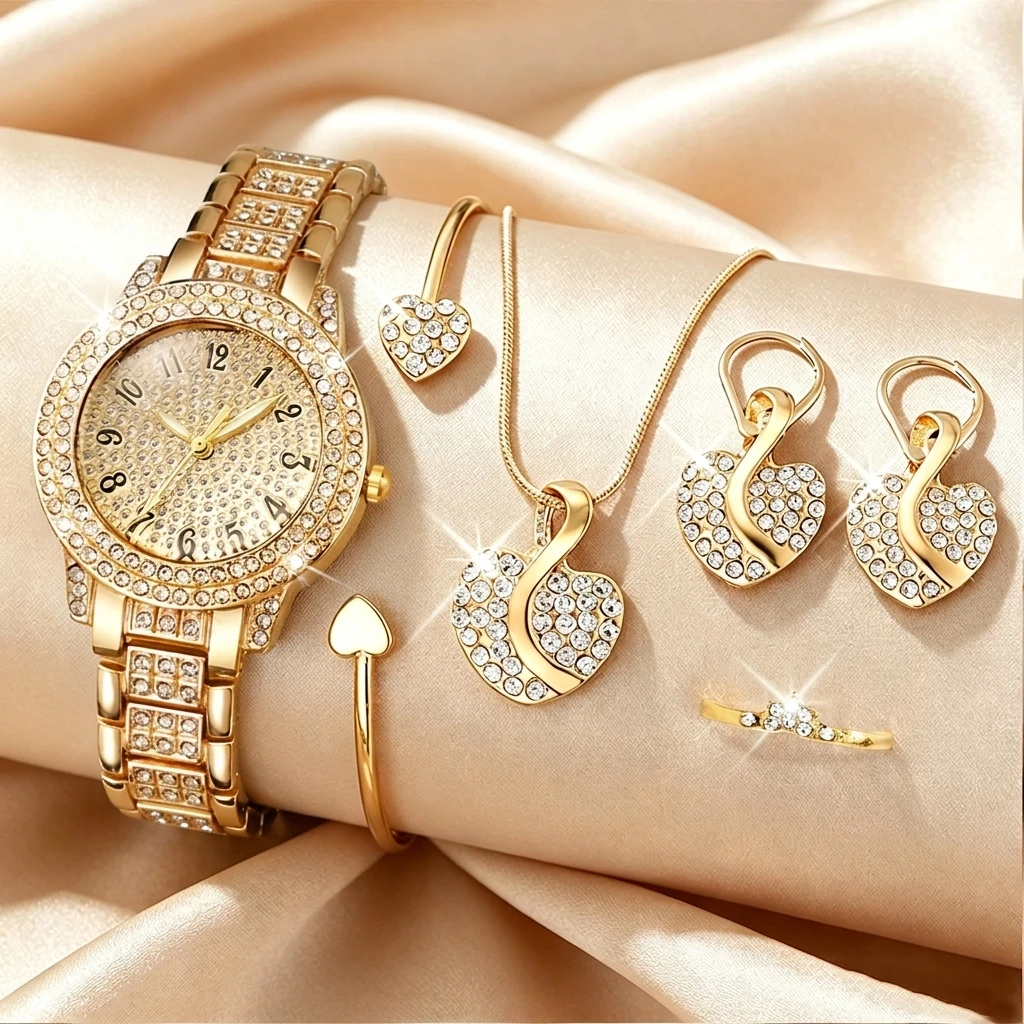 Jewelry Clasp Watches - 6PCS Fashion Rhinestone Women Watch Heart