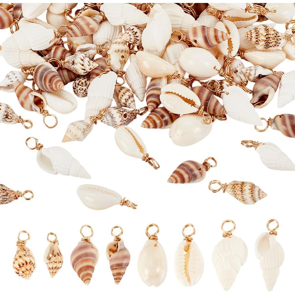 Charm Bracelet Beads - 100pcs 4 Styles Natural Shell Charms
