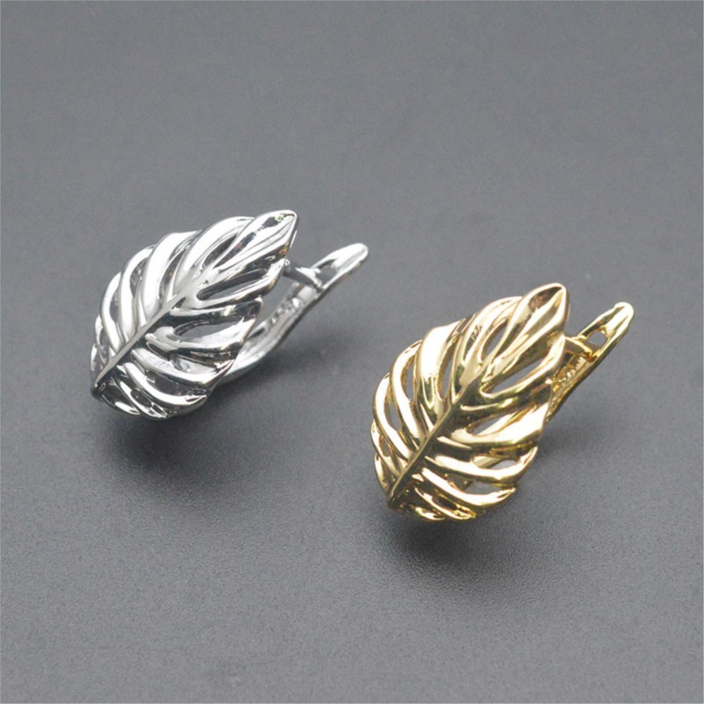Hoop Earrings - 1/2Pcs 18K Gold Plated Brass Leaf
