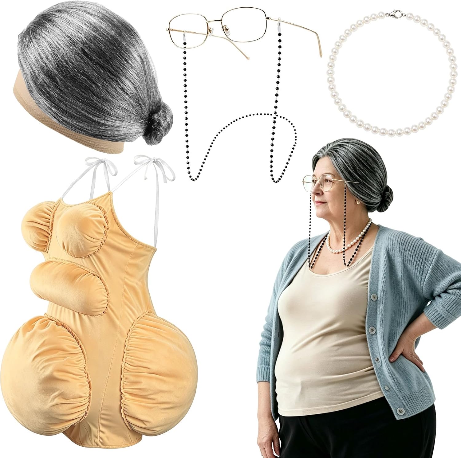 Fat Old Lady Costume Set Fake  - Pearl Necklace ulasan dan harga