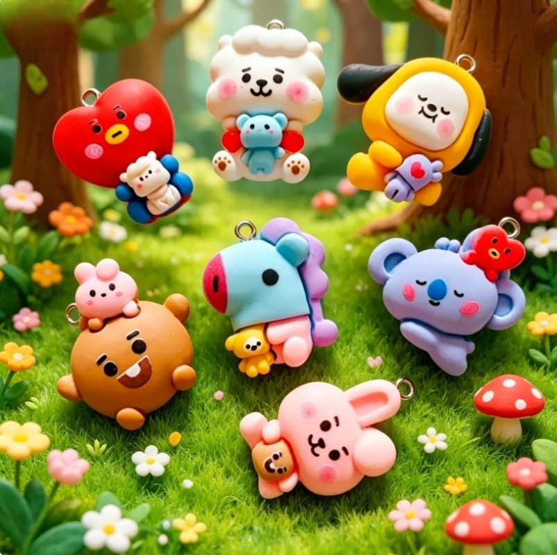 7pcs BT21 Resin Cartoon Charm  - Charm Bracelet Beads ulasan dan harga
