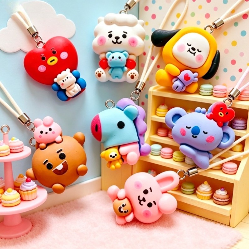 7pcs BT21 Resin Cartoon Charm  - Charm Bracelet Beads ulasan dan harga