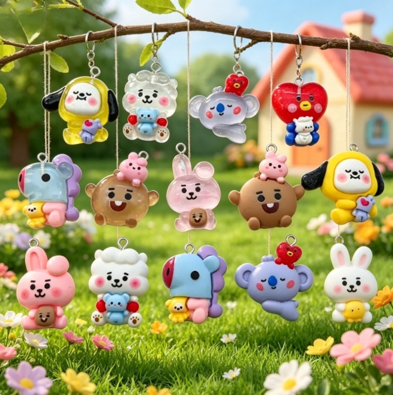7pcs BT21 Resin Cartoon Charm  - Charm Bracelet Beads ulasan dan harga