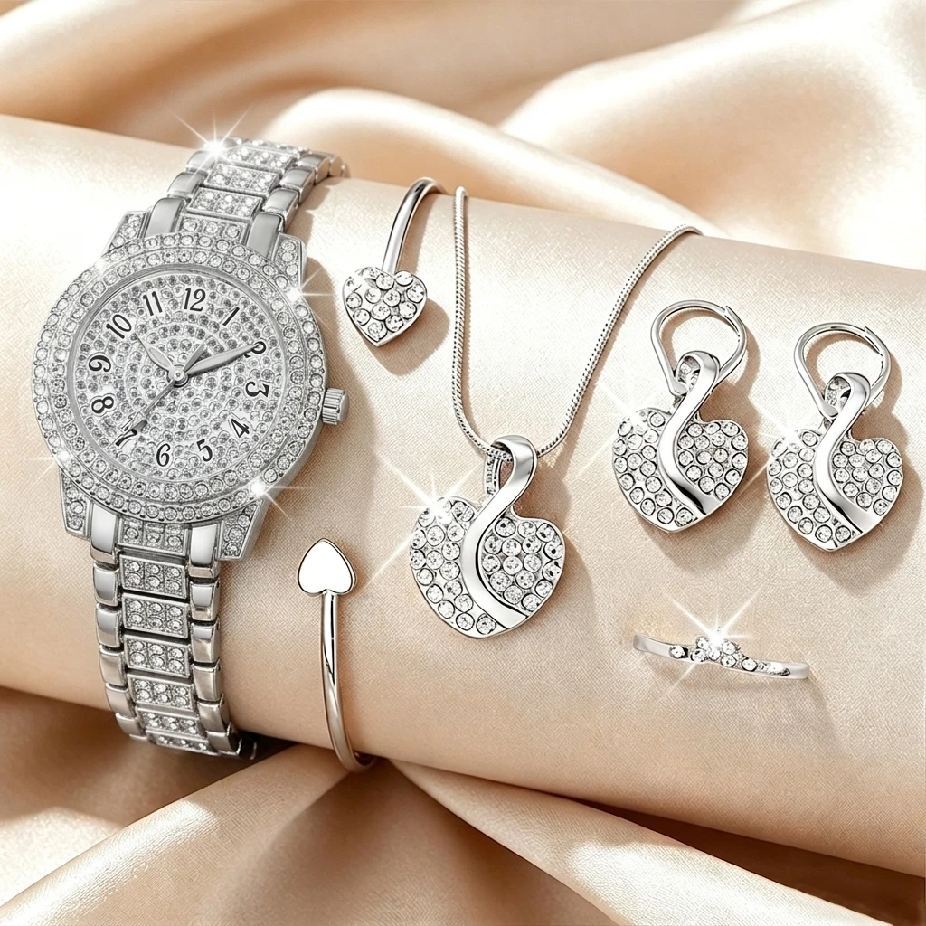 6PCS Fashion Rhinestone Women  - Jewelry Clasp Watches ulasan dan harga