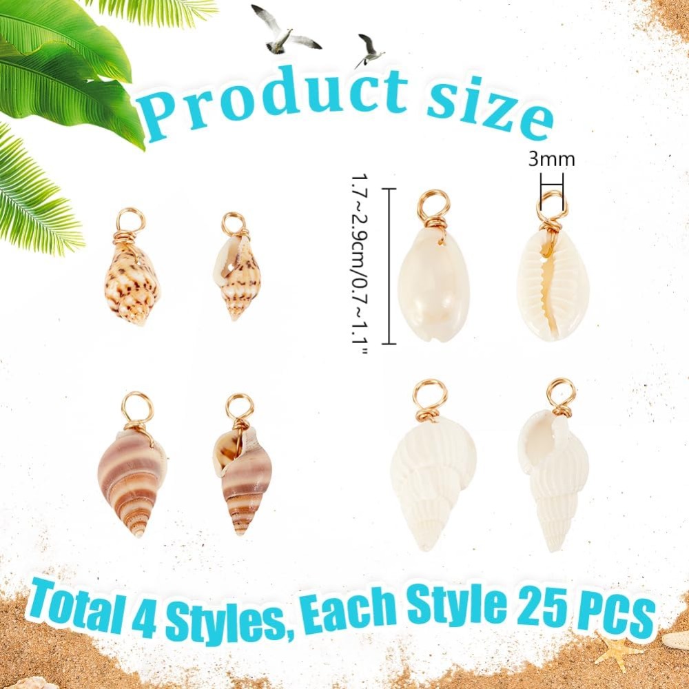 100pcs 4 Styles Natural Shell  - Charm Bracelet Beads ulasan dan harga