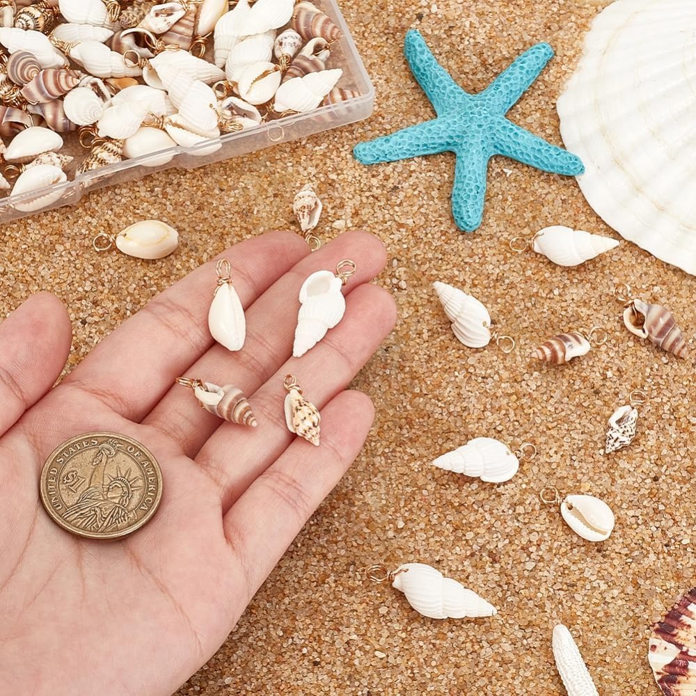 100pcs 4 Styles Natural Shell  - Charm Bracelet Beads ulasan dan harga