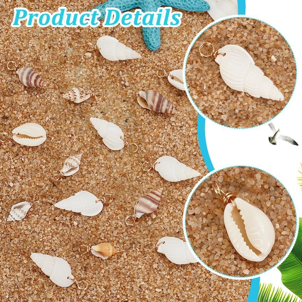 100pcs 4 Styles Natural Shell  - Charm Bracelet Beads ulasan dan harga