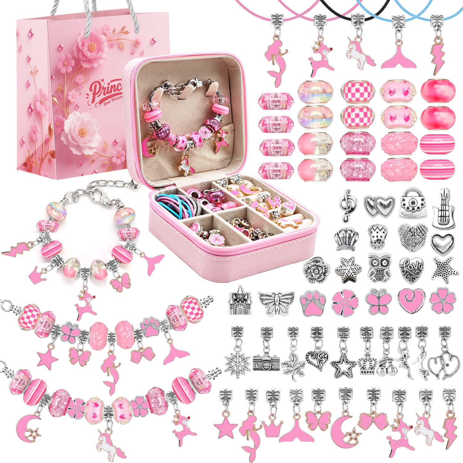 68pcs Pink Beaded Jewelry Set, - Charm Bracelet Beads ulasan dan harga
