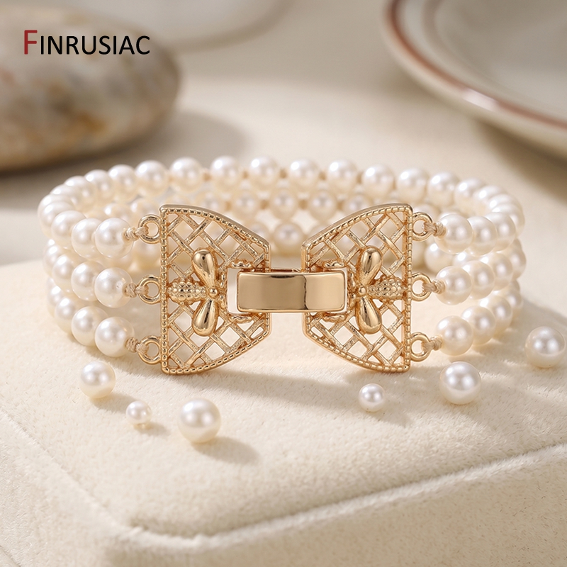 14K Gold Plated Brass 3-Row Pe - Pearl Necklace ulasan dan harga