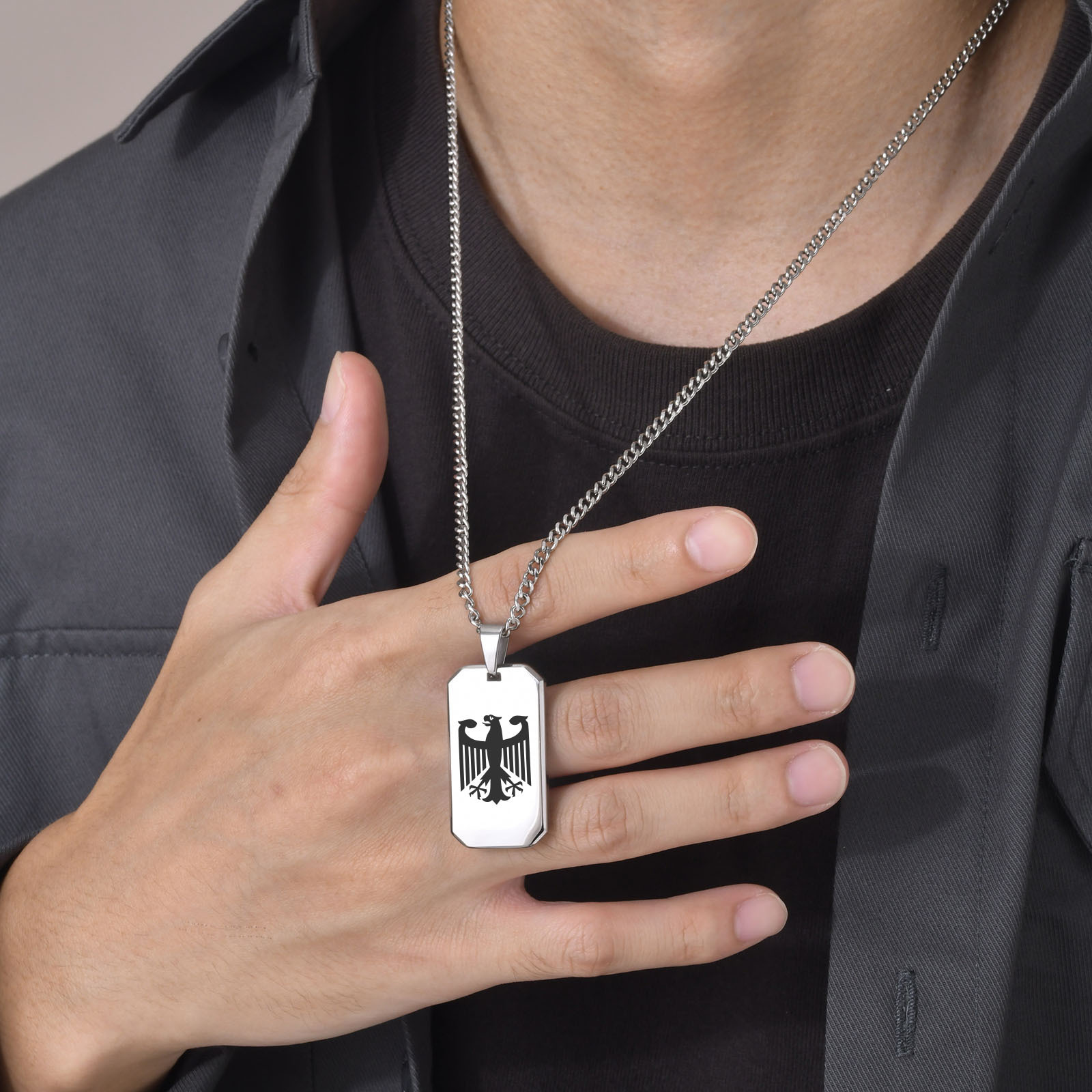 German Eagle Square Neckalces  - Mens Dog Tag Necklace ulasan dan harga