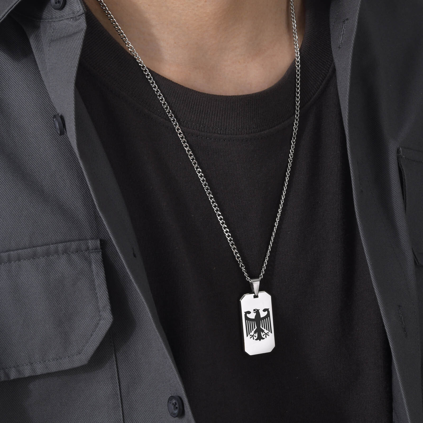 German Eagle Square Neckalces  - Mens Dog Tag Necklace ulasan dan harga