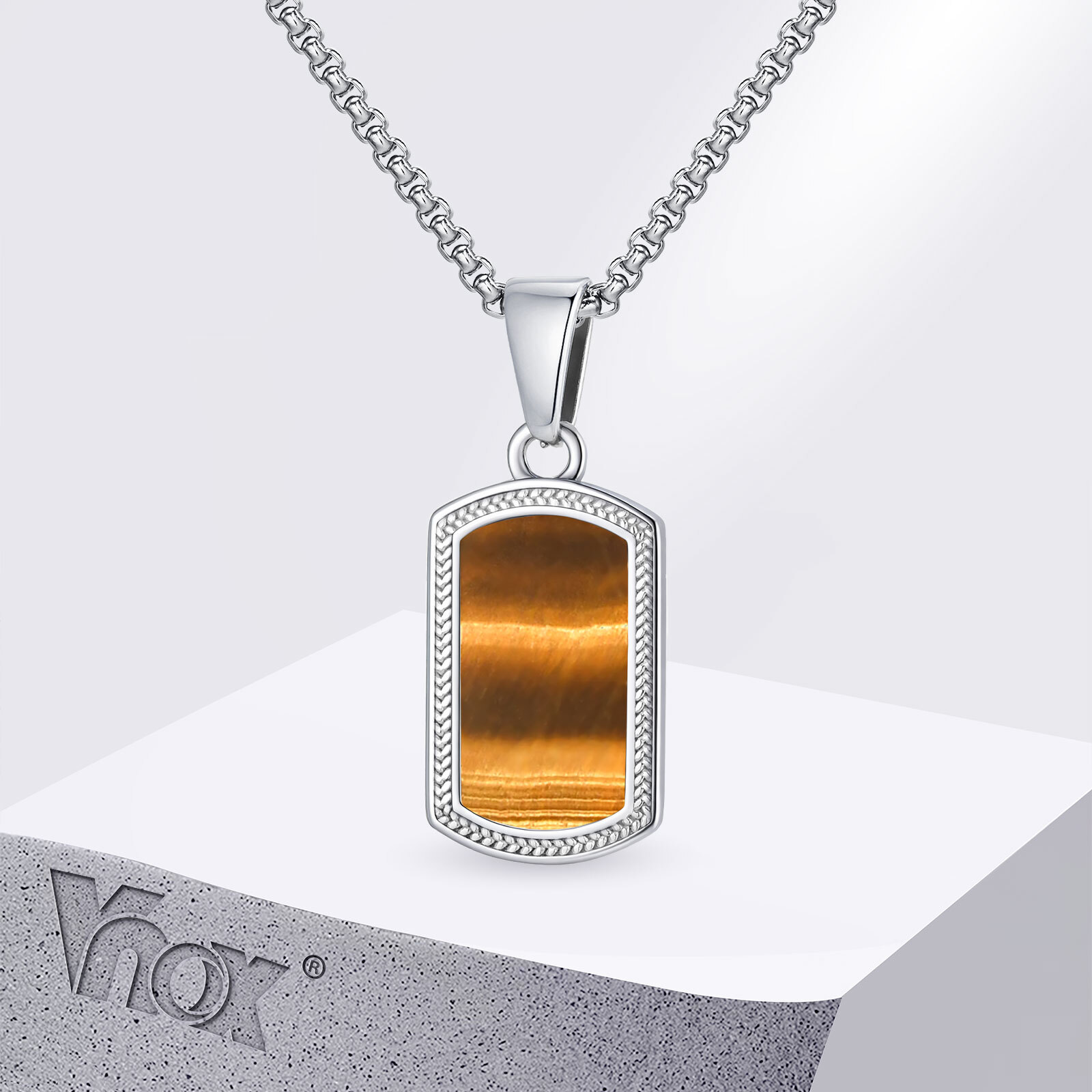 Vnox Stainless Steel Tiger Eye - Mens Dog Tag Necklace ulasan dan harga